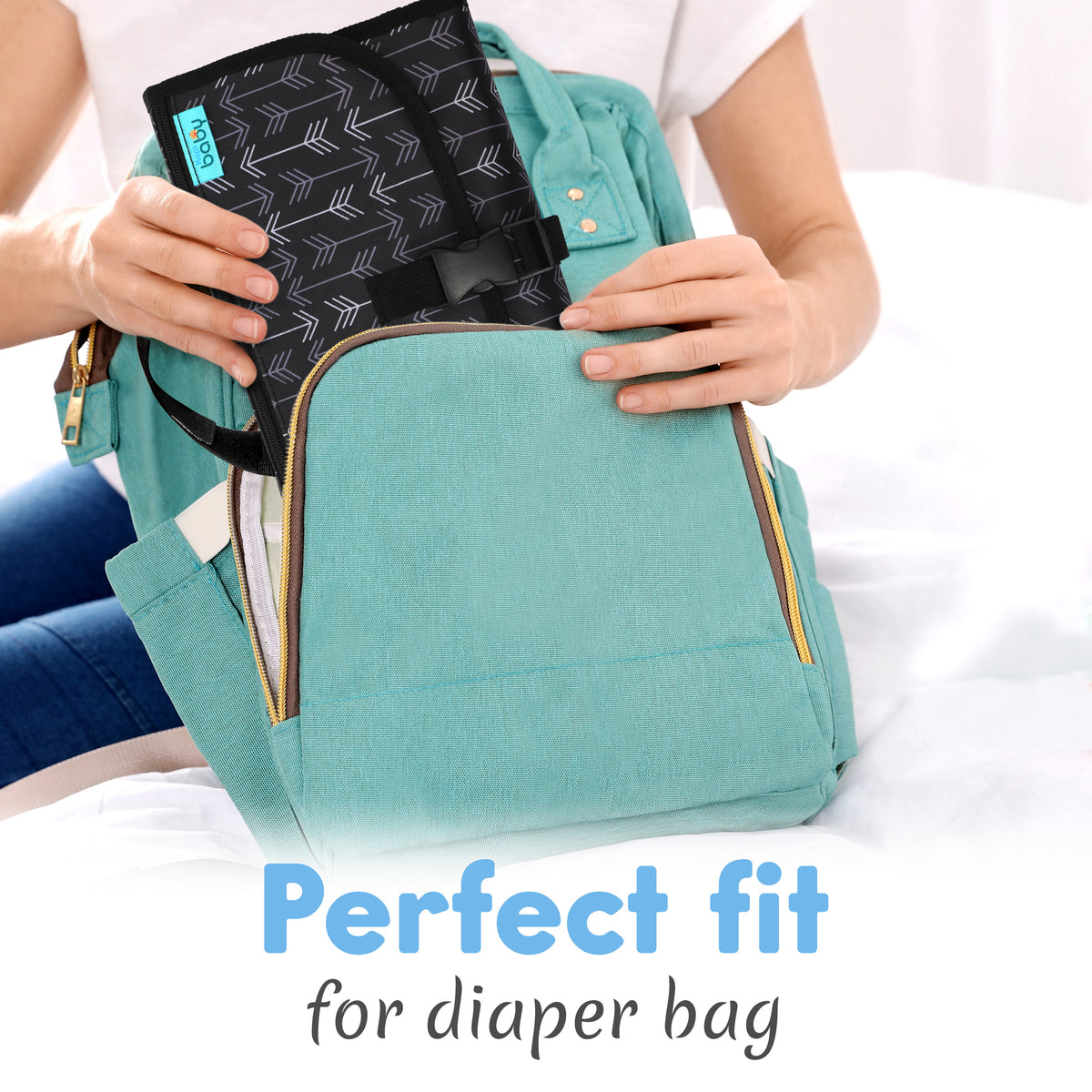 Kopi Baby Portable Diaper Changing Pad, Wipes Pocket, Classic Black Arrows