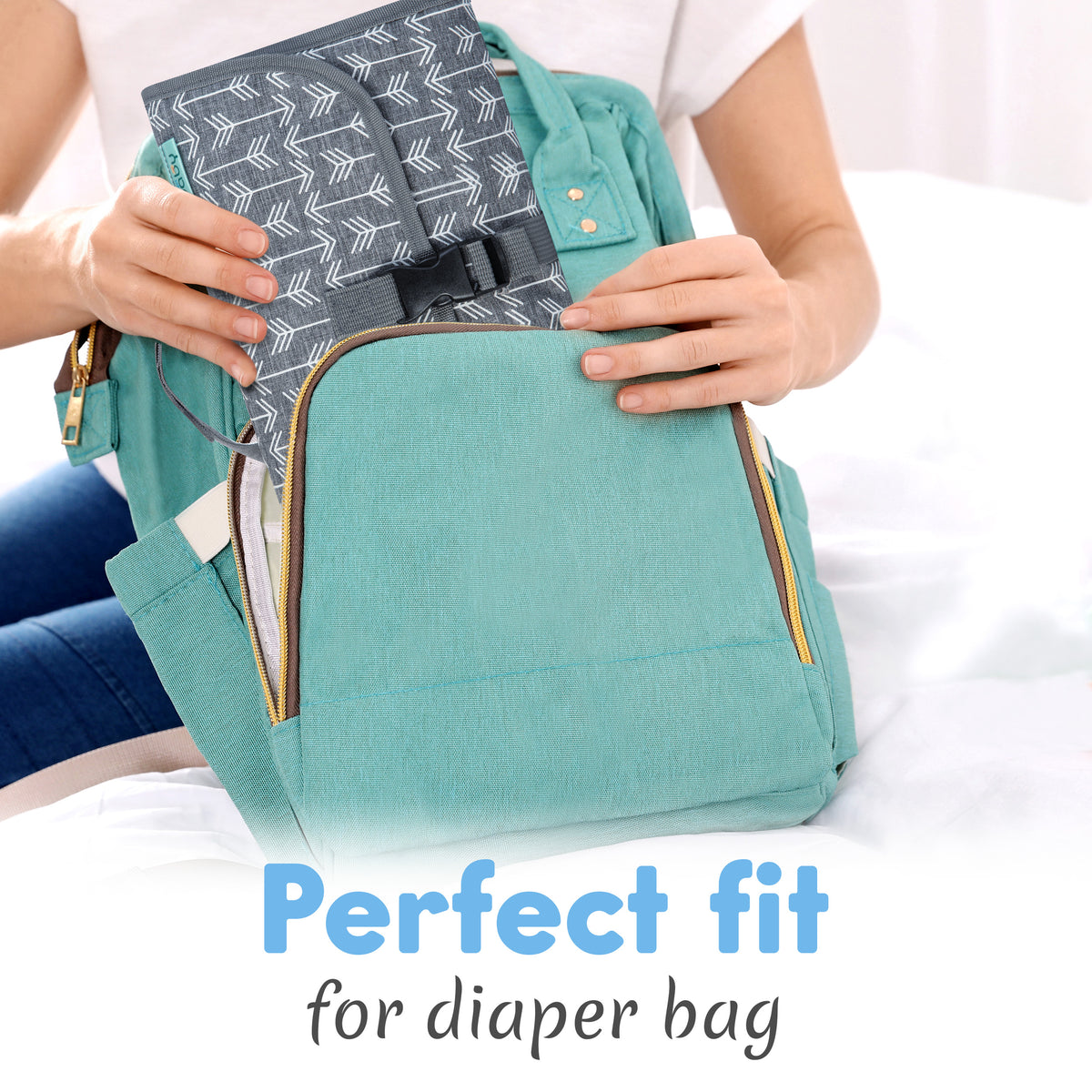 Kopi Baby Portable Diaper Changing Pad, Wipes Pocket, Classic Grey Arrows