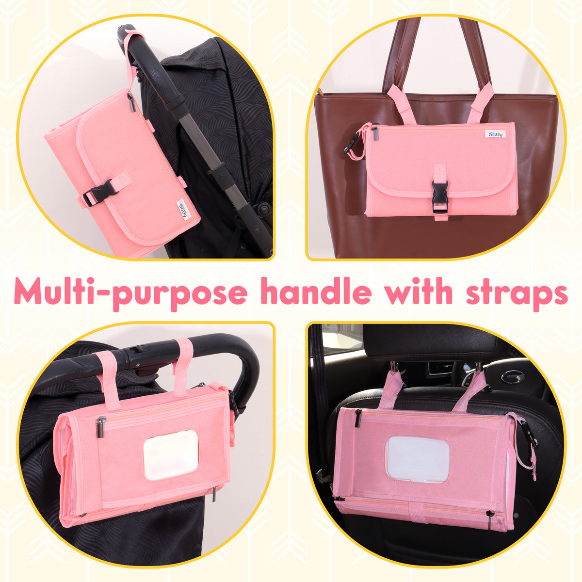 Kopi Baby Portable Diaper Changing Pad with Wipes Pocket, Classic Pink