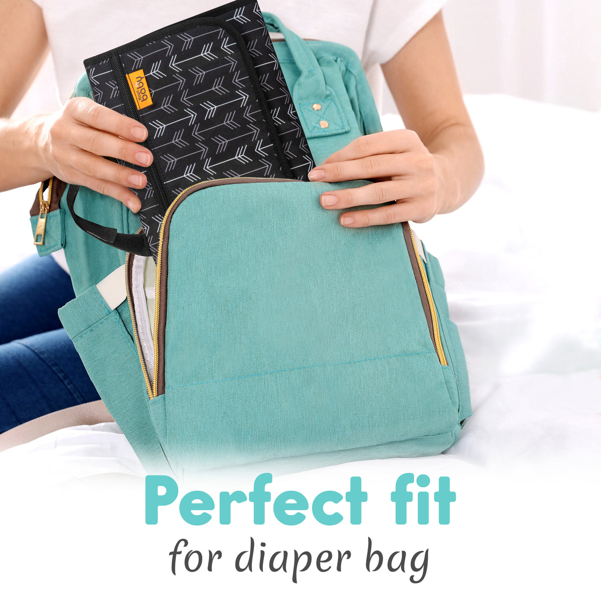 Kopi Baby Portable Diaper Changing Pad, Wipes Pocket, Modern Black Arrows