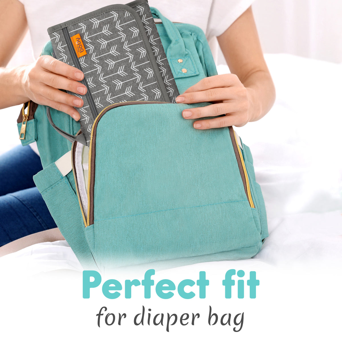 Kopi Baby Portable Diaper Changing Pad, Wipes Pocket, Modern Grey Arrows