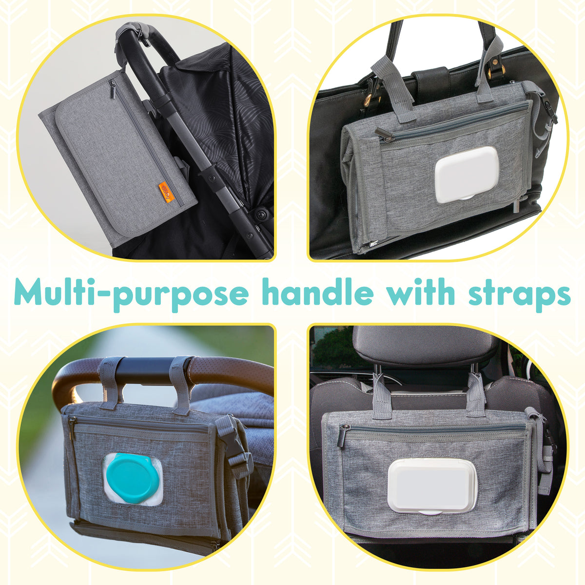Kopi Baby Portable Diaper Changing Pad with Wipes Pocket, Modern Grey