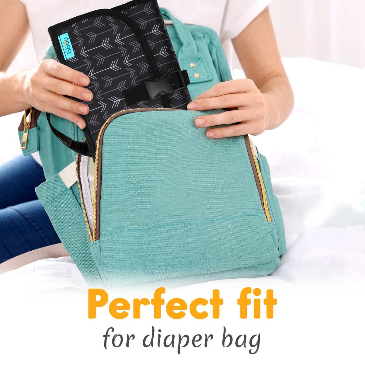 Kopi Baby Portable Diaper Changing Pad, Wipes Pocket, Premium Black Arrows