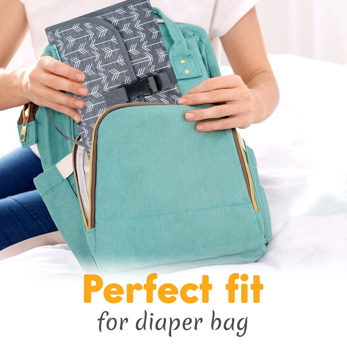 Kopi Baby Portable Diaper Changing Pad, Wipes Pocket, Premium Grey Arrows