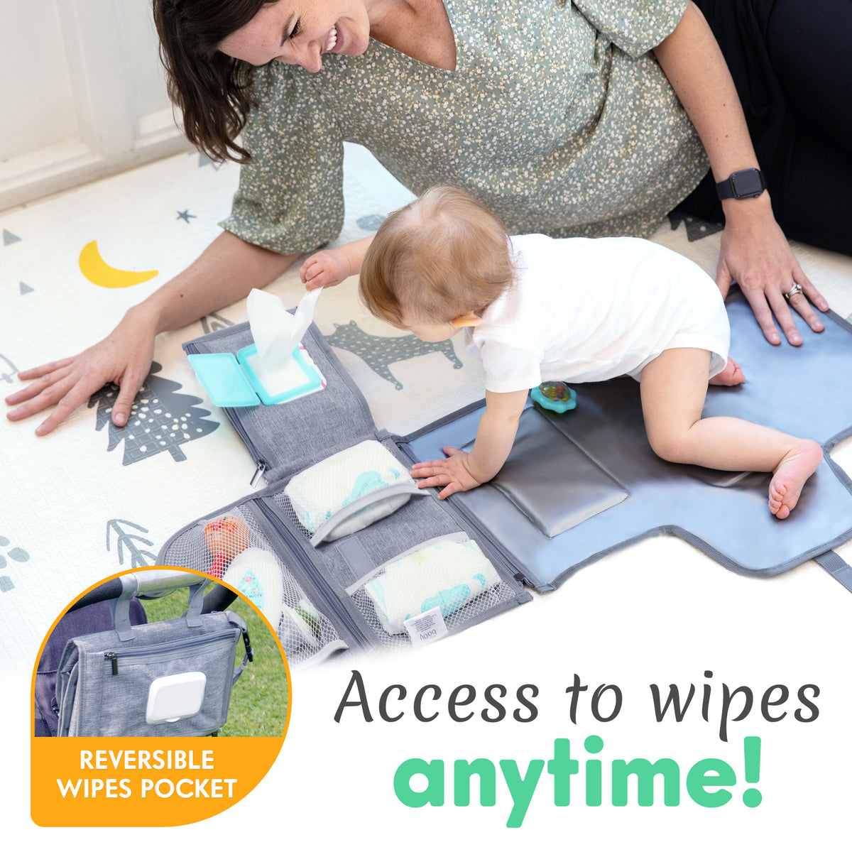 Kopi Baby Portable Diaper Changing Pad with Wipes Pocket, Premium Grey