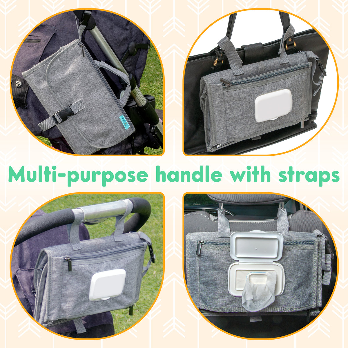 Kopi Baby Portable Diaper Changing Pad with Wipes Pocket, Premium Grey