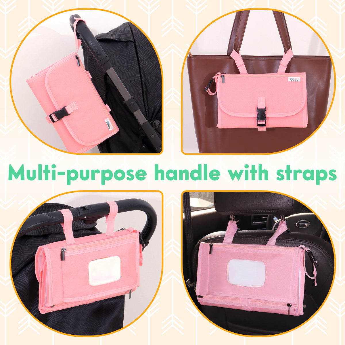 Kopi Baby Portable Diaper Changing Pad with Wipes Pocket, Premium Pink