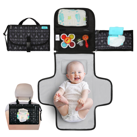 Kopi Baby Portable Diaper Changing Pad, Wipes Pocket, Classic Black Arrows