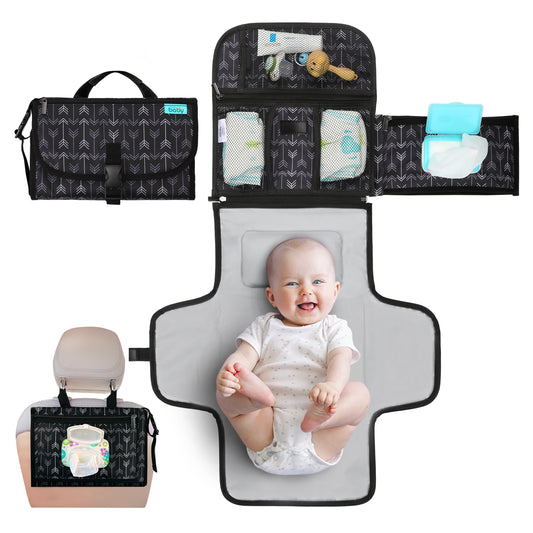 Kopi Baby Portable Diaper Changing Pad, Wipes Pocket, Premium Black Arrows