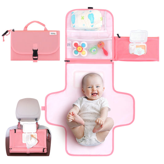 Kopi Baby Portable Diaper Changing Pad with Wipes Pocket, Classic Pink