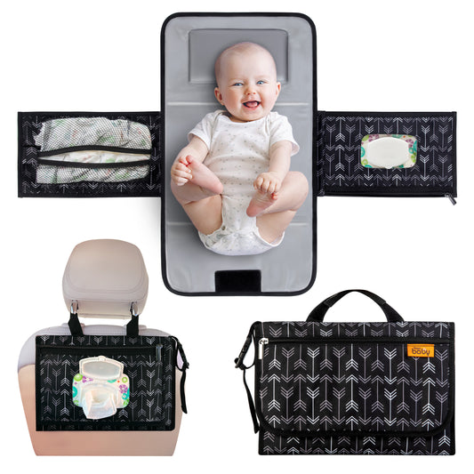 Kopi Baby Portable Diaper Changing Pad, Wipes Pocket, Modern Black Arrows