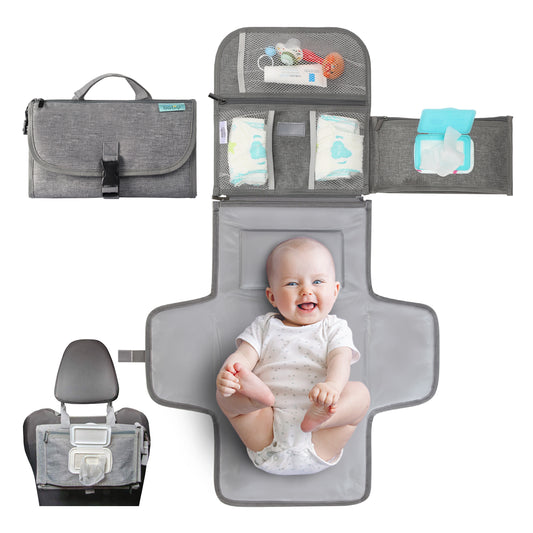 Kopi Baby Portable Diaper Changing Pad with Wipes Pocket, Premium Grey