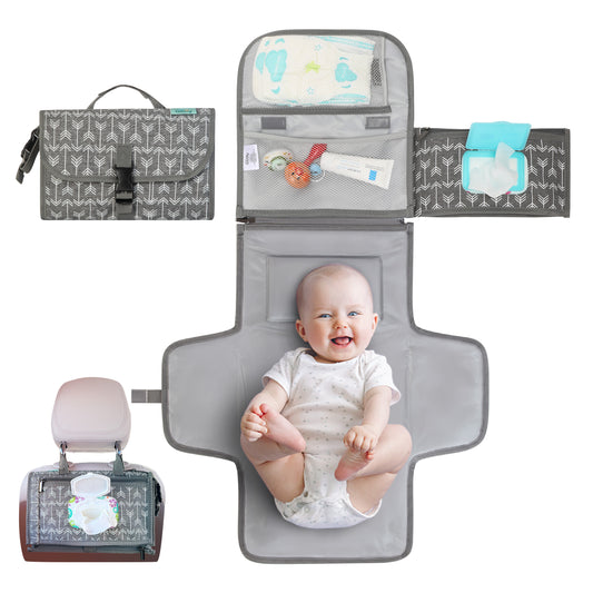 Kopi Baby Portable Diaper Changing Pad, Wipes Pocket, Classic Grey Arrows